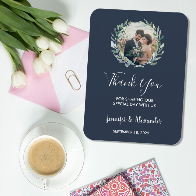 Rustic watercolor leaves photo Thank you wedding Magnet (Rustic watercolor leaves photo Thank you wedding Magnet.
You can add your own photo and text.)