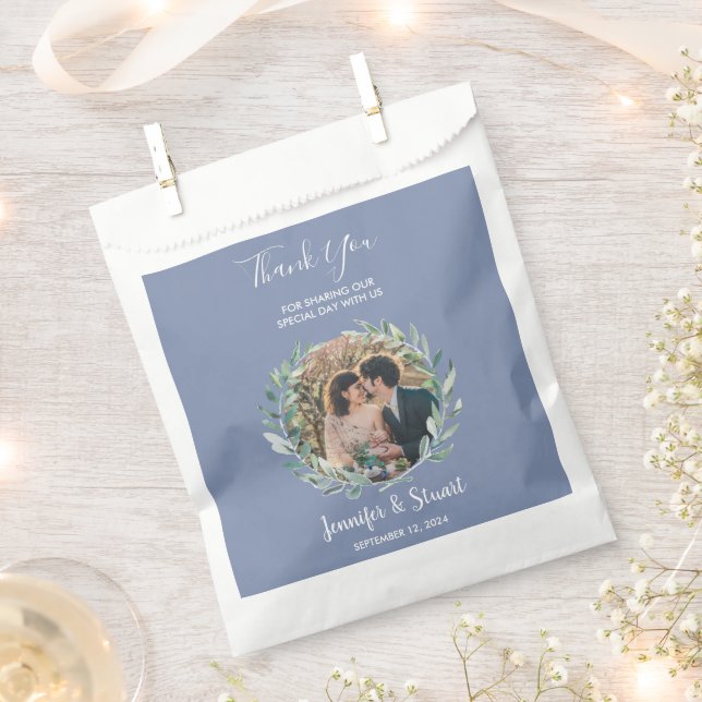 Rustic watercolor leaves thank you photo wedding favour bag (Clipped)