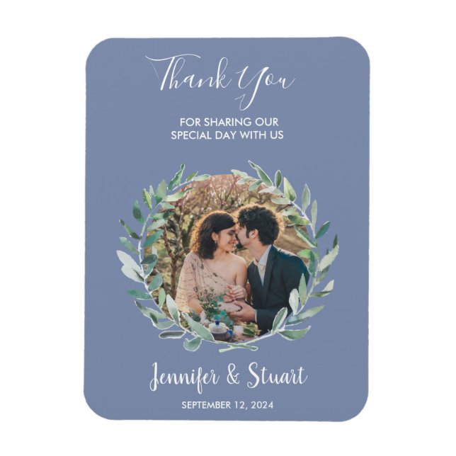 Rustic watercolor leaves Thank You photo wedding Magnet (Vertical)