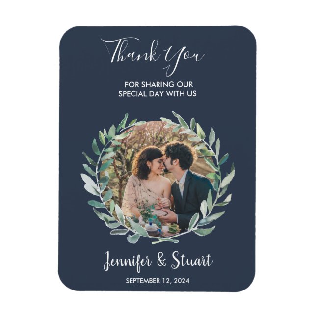 Rustic watercolor leaves Thank You photo wedding Magnet (Vertical)