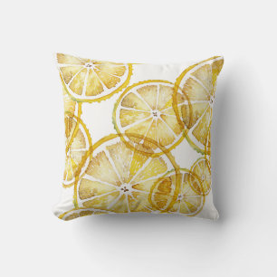 Rustic Watercolor Lemon Slices Pattern Cushion