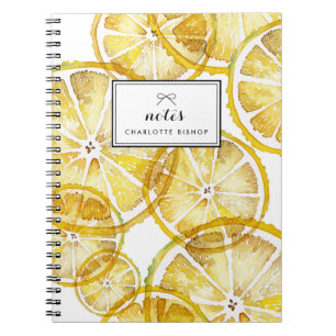 Rustic Watercolor Lemon Slices Pattern Custom Notebook