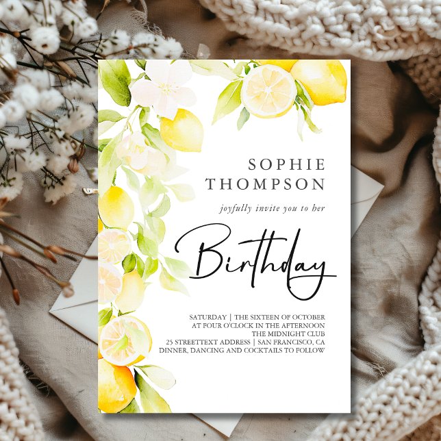 Rustic watercolor lemons birthday invitation (Creator Uploaded)