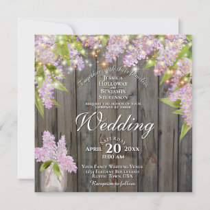 Rustic Watercolor Lilacs Barn Wood Square Wedding Invitation