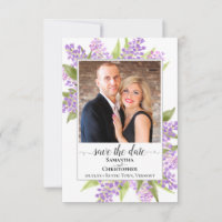 Rustic Watercolor Lilacs & Photo Simple Wedding