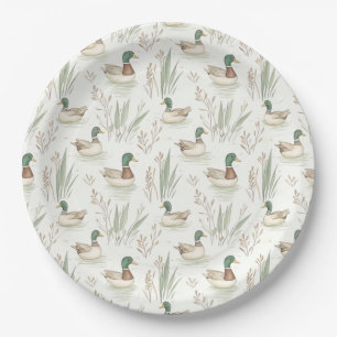 Rustic Watercolor Mallard Duck Paper Plates 