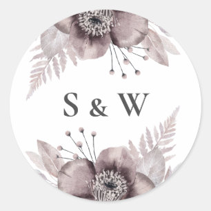 Rustic Watercolor Mauve Floral Botanical Wedding Classic Round Sticker