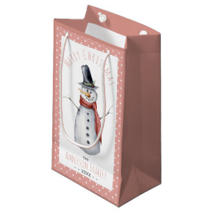 Rustic Watercolor Merry Christmas Snowman Family Small Gift Bag