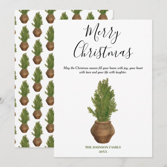 Rustic Watercolor Merry Christmas Tree Holiday (Front/Back)
