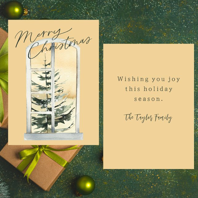 Rustic Watercolor Modern Christmas Tree Holiday Card (Creator Uploaded)