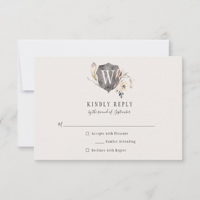 Rustic Watercolor Monogram Crest RSVP (Front)