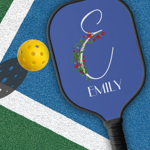 Rustic watercolor monogram E mum Pickleball Paddle