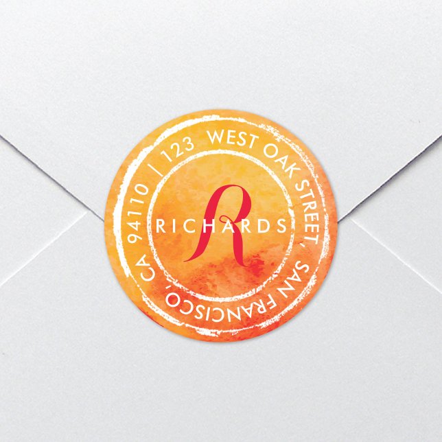 Rustic Watercolor Monogram | Round Address Label (Creator Uploaded)