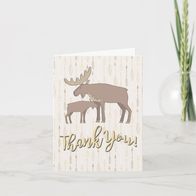 Rustic Watercolor Moose boho Thank you note card (Front)