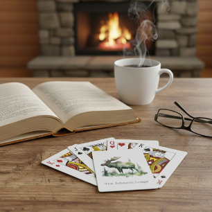 Rustic Watercolor Moose Custom Cabin Forest  Playing Cards