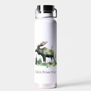 Rustic Watercolor Moose Forest Hiking Water Bottle