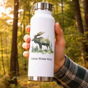 Rustic Watercolor Moose Forest Hiking Water Bottle