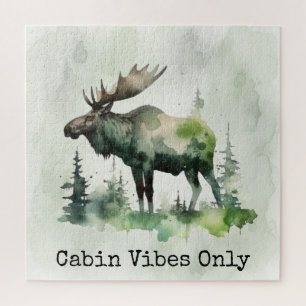 Rustic Watercolor Moose Personalised Family Forest Jigsaw Puzzle