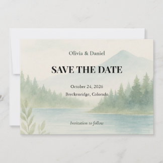 Rustic Watercolor Mountain Forest Save the Date