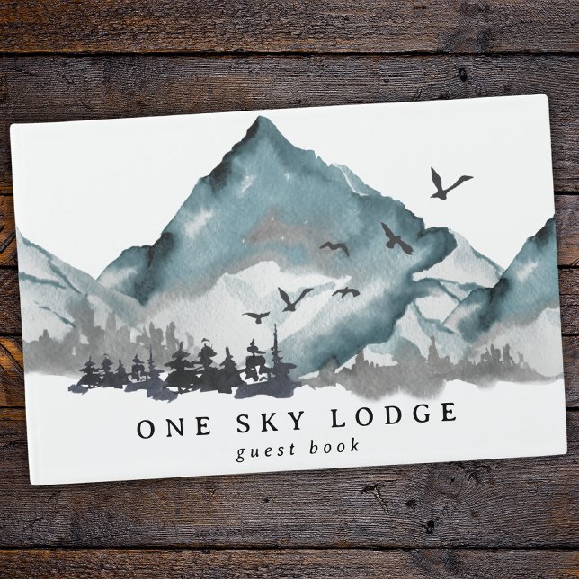 Rustic Watercolor Mountain Forest Vacation Rental Guest Book (Creator Uploaded)