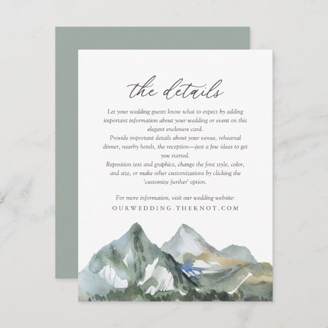 Rustic Watercolor Mountain Forest Wedding Details Enclosure Card (Front/Back)