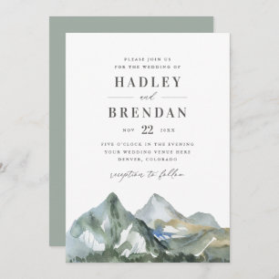 Rustic Watercolor Mountain Forest Wedding Invitation