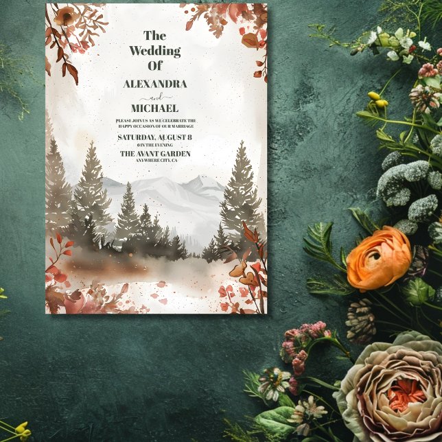 Rustic Watercolor Mountain Forest Winter Invitation (Creator Uploaded)