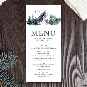 Rustic Watercolor Mountain Forest Winter Wedding Menu
