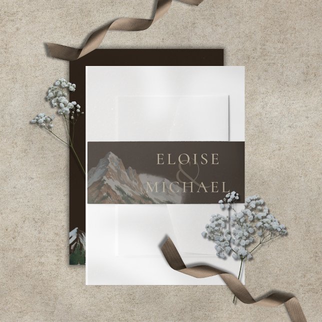 Rustic Watercolor Mountain Landscape Wedding Invitation Belly Band (Rustic Watercolor Mountain Landscape Wedding Invitation Belly Band)
