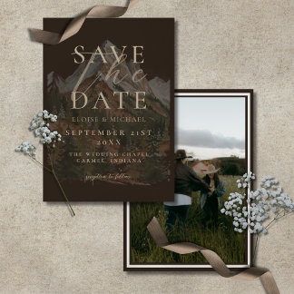Rustic Watercolor Mountain Photo Wedding Save The Date