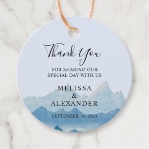Rustic Watercolor mountain range Wedding Thank You Favour Tags