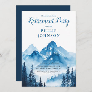 Rustic Watercolor Mountain Retirement Party Invitation