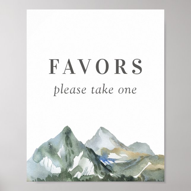 Rustic Watercolor Mountain Wedding Favours Sign (Front)