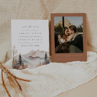 Rustic Watercolor Mountain Wedding Invitation