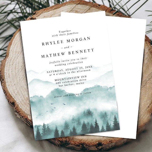 Rustic Watercolor Mountain Wedding Invitation (Creator Uploaded)