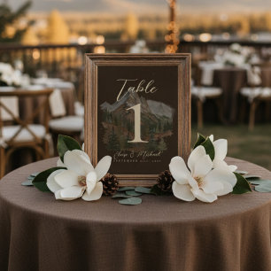 Rustic Watercolor Mountain Wedding Table Number