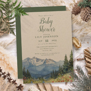 Rustic Watercolor Mountain Wildflower Baby Shower Invitation