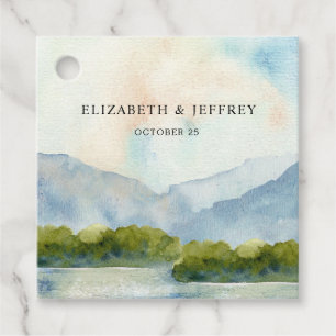 Rustic Watercolor Mountains Lake Winter Wedding Favour Tags
