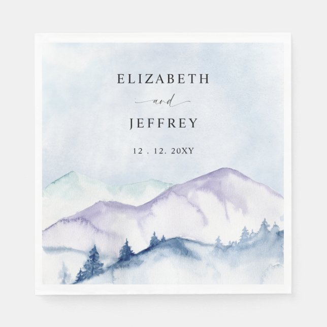 Rustic Watercolor Mountains Outdoor Pine Wedding   Napkin (Front)