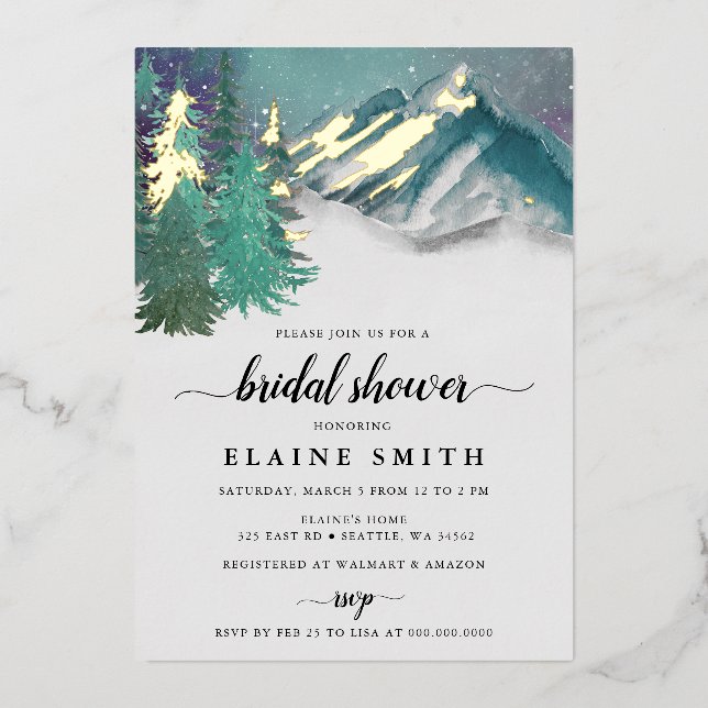 Rustic Watercolor Mountains Pine Bridal Shower  (Front)