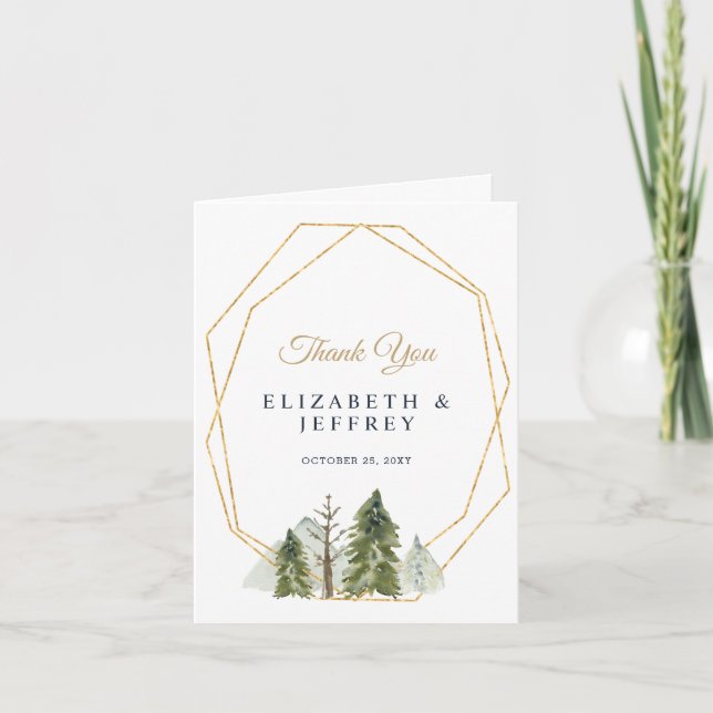 Rustic Watercolor Mountains Pine Thank You Card (Front)