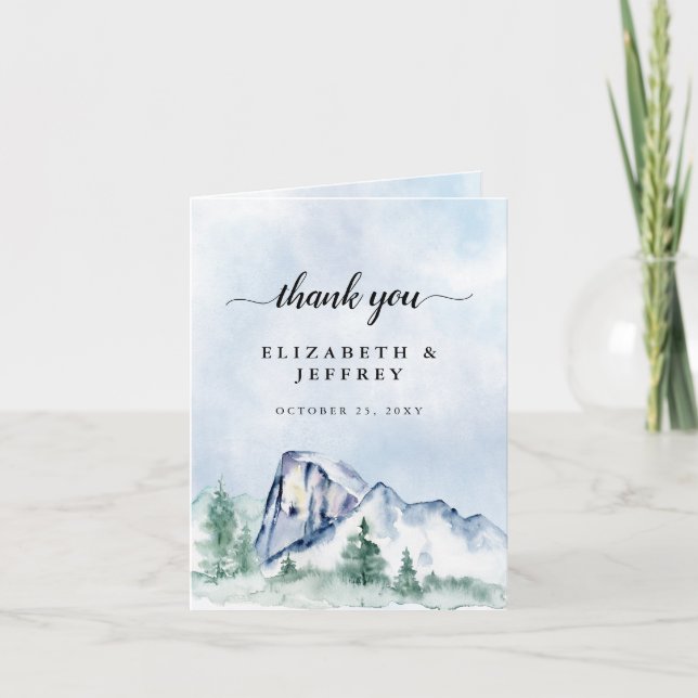 Rustic Watercolor Mountains Pine Thank You Card (Front)