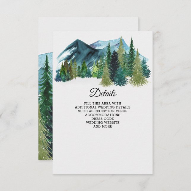 Rustic Watercolor Mountains Pine Winter Wedding   Enclosure Card (Front/Back)