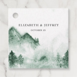 Rustic Watercolor Mountains Pine Winter Wedding  Favour Tags