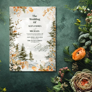 Rustic Watercolor Mountains Pine Winter Wedding  Invitation