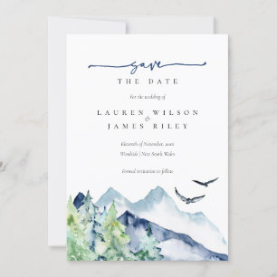 Rustic Watercolor Mountains Save the Date Card