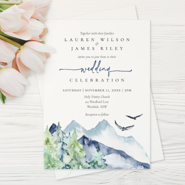 Rustic Watercolor Mountains Wedding Invitation (Creator Uploaded)