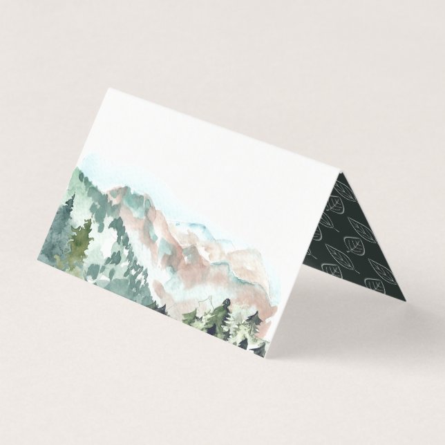 Rustic Watercolor Mountains Wedding Place Card (Front)