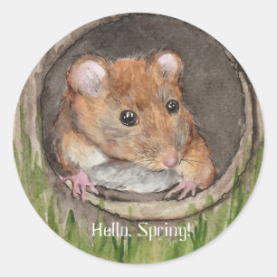 Rustic Watercolor Mouse Classic Round Sticker