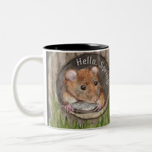 Rustic Watercolor Mouse Two-Tone Coffee Mug (Left)